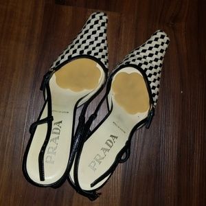 Authentic Prada woven sling backs
